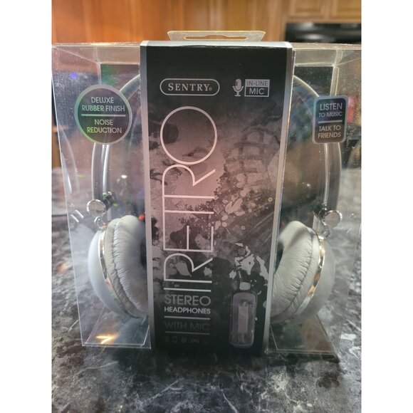 Sentry Retro Stereo Headphones With Mic Deluxe Rubber Finish Noise Reduction Pad - Picture 1 of 5